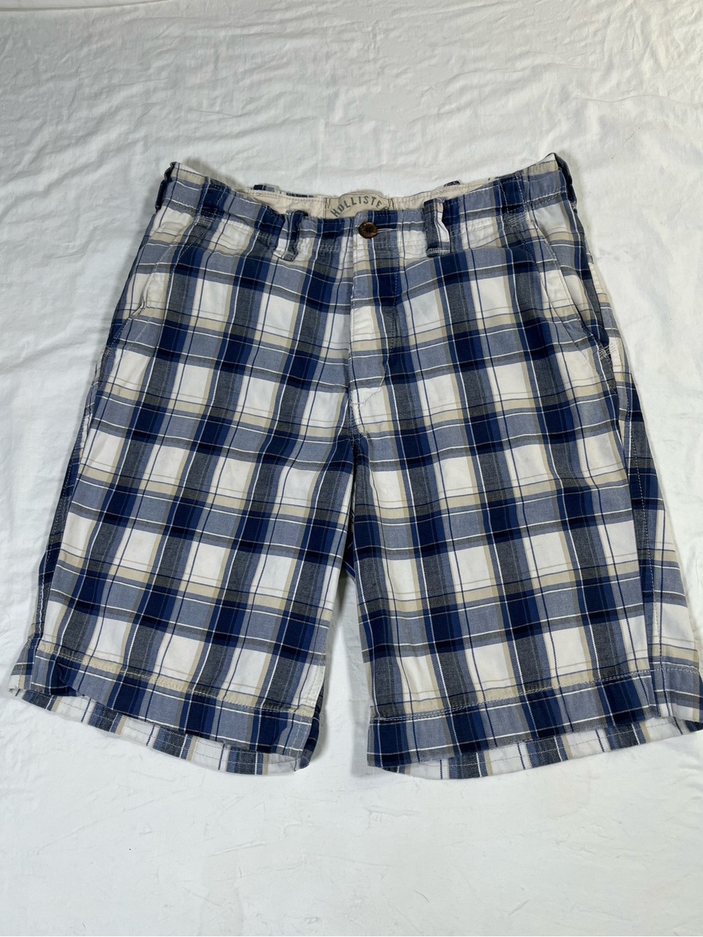 Hollister Men's Navy and White Plaid Cotton Shorts Size 32